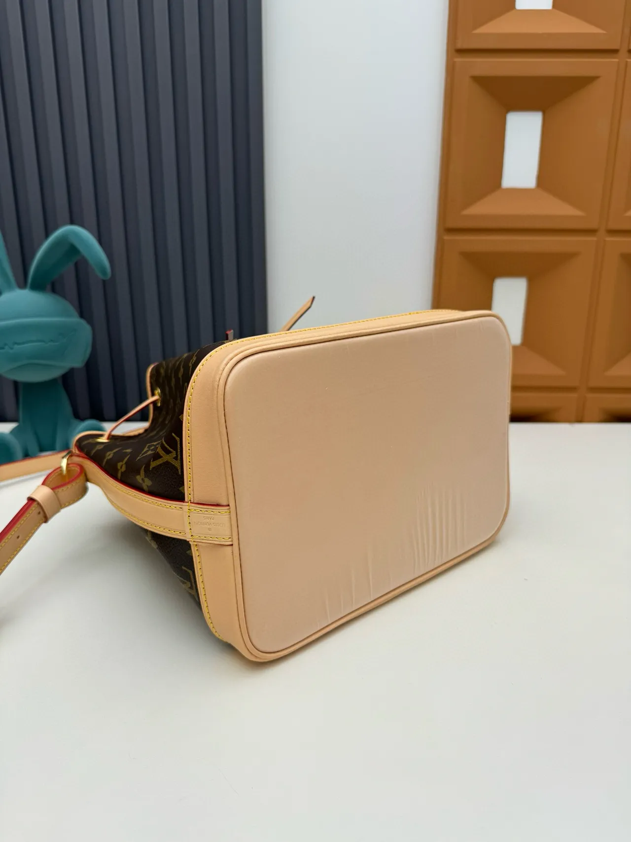 Louis Vuitton Brown Beige Monogram Coated Canvas Tan Leather Trim Bucket Bag 4