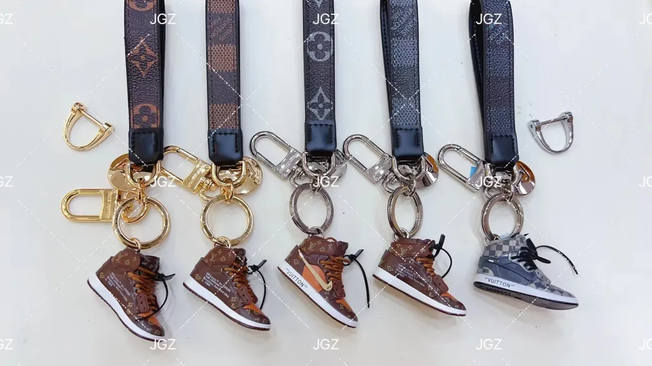Louis Vuitton Brown Beige Monogrammed Leather Strap Miniature High-Top Sneaker Charm Crossbody Bag 3