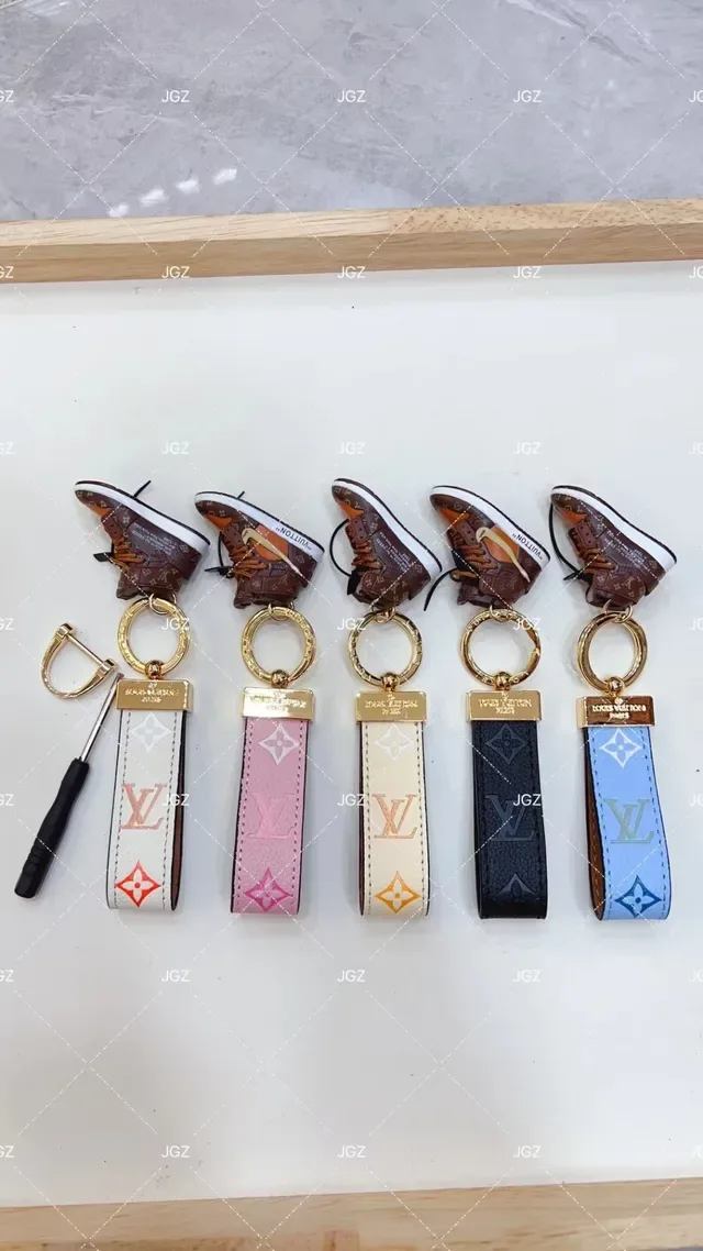 Louis Vuitton Brown Beige Monogrammed Leather Strap Miniature High-Top Sneaker Charm Crossbody Bag 4