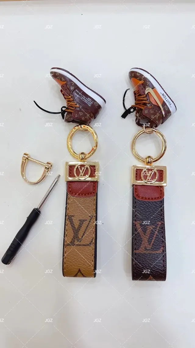 Louis Vuitton Brown Beige Monogrammed Leather Strap Miniature High-Top Sneaker Charm Crossbody Bag 6