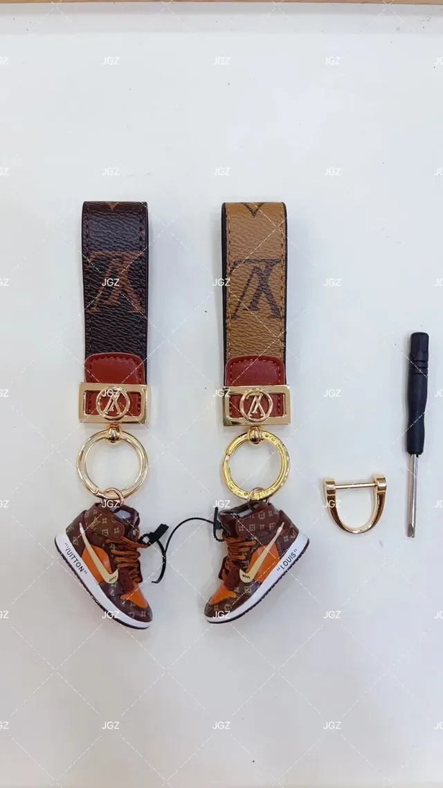 Louis Vuitton Brown Beige Monogrammed Leather Strap Miniature High-Top Sneaker Charm Crossbody Bag 7
