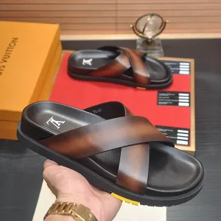 Louis Vuitton Sandales Casual Marron Noir Bride Croisée Semelle Moldée