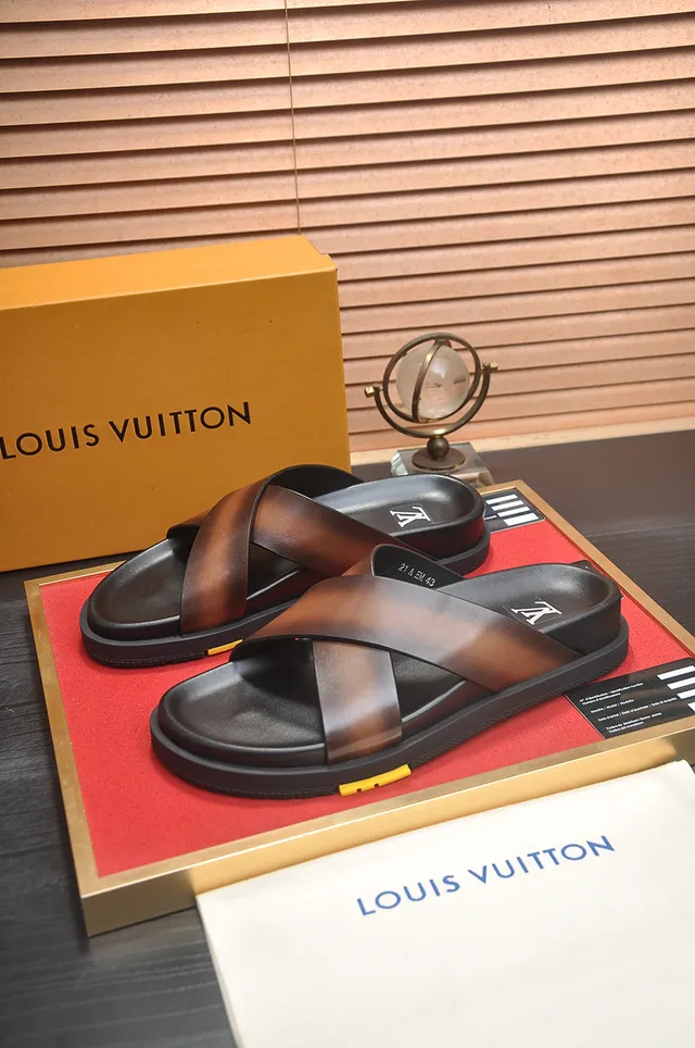 Louis Vuitton Sandales Casual Marron Noir Bride Croisée Semelle Moldée 4