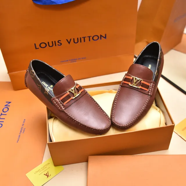 Louis Vuitton Brown Gold Leather Upper Monogram Canvas Heel Trim Loafer 8