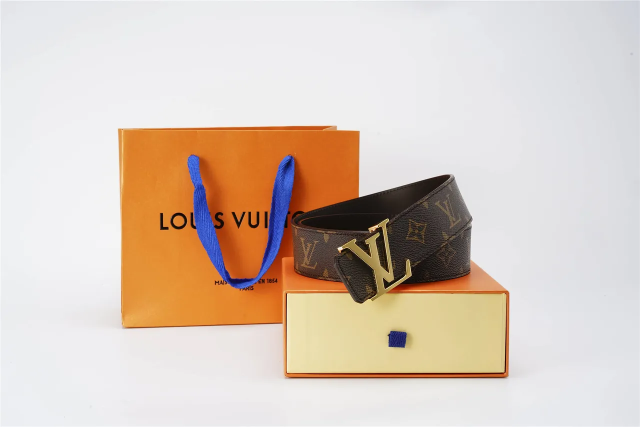 Louis Vuitton বাদামি সোনালী Monogram Canvas LV Buckle চামড়ার বেল্ট 4