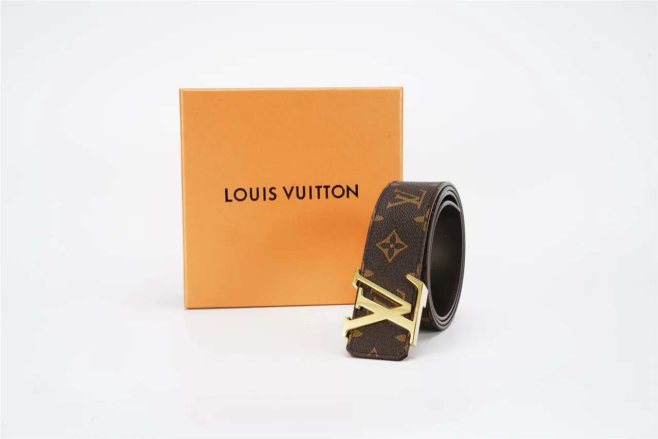 Louis Vuitton বাদামি সোনালী Monogram Canvas LV Buckle চামড়ার বেল্ট 5