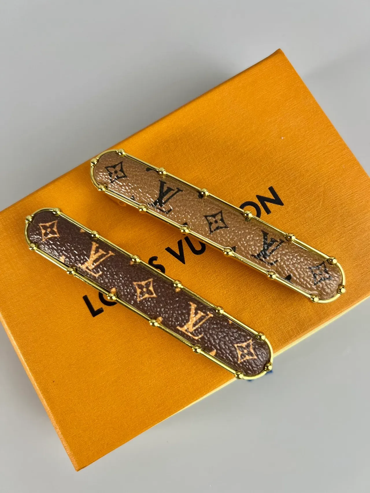 Louis Vuitton Brown Gold Monogram Canvas Riveted Frame Earrings 6
