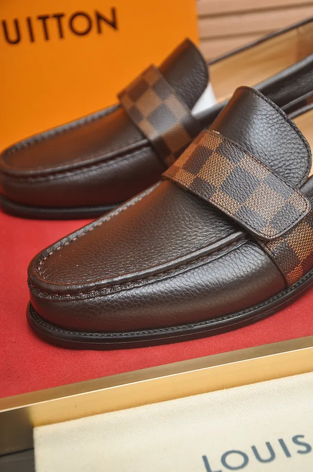 Louis Vuitton Brown Leather and Damier Check Penny Loafers 2