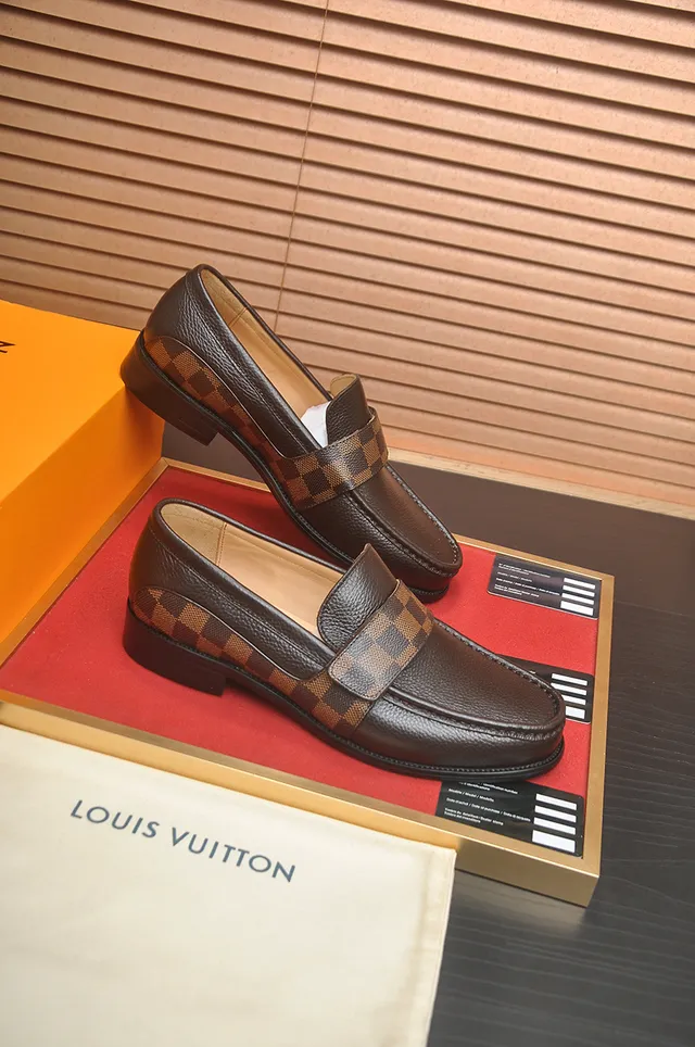 Louis Vuitton Brown Leather and Damier Check Penny Loafers 4