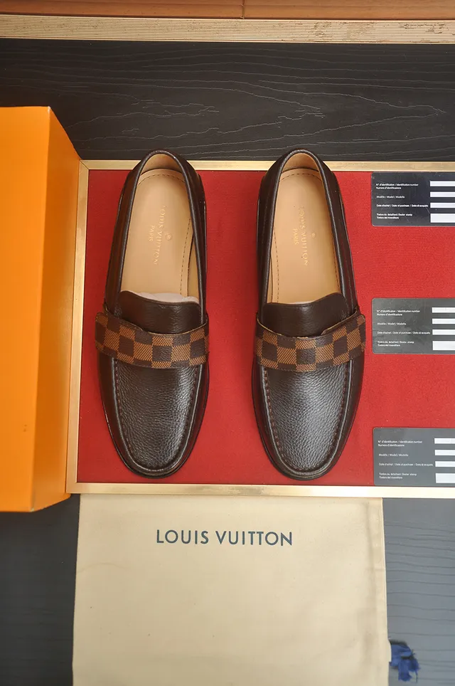 Louis Vuitton Brown Leather and Damier Check Penny Loafers 5