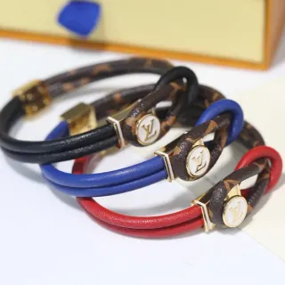 Louis Vuitton Pulsera Marrón Multicolor Double-Loop Esmaltada LV Medallón