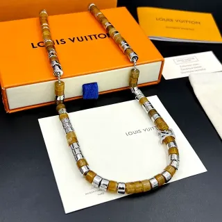 Louis Vuitton Brown Silver Barrel-Beaded Resin And Metal Necklace