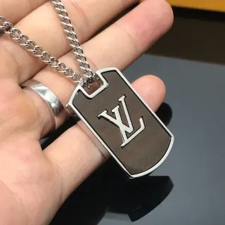 Louis Vuitton Brown Silver Dog Tag Silhouette Brushed Metal Face Necklace