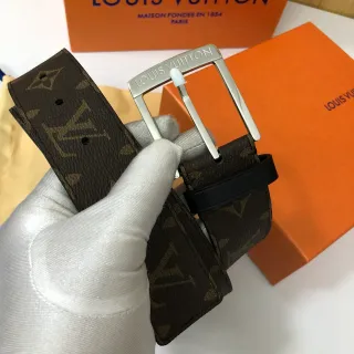 Louis Vuitton Brown Silver Monogram-Coated Canvas Rectangular Buckle Leather Belt