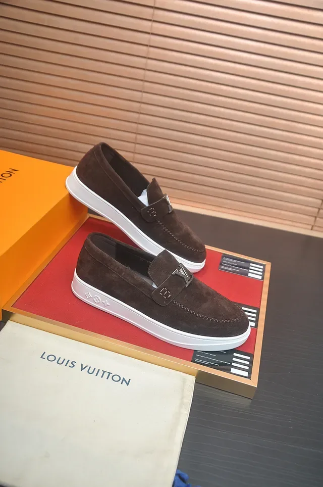 Louis Vuitton Brown White Suede Upper Moccasin-Stitched Toe Loafer 4