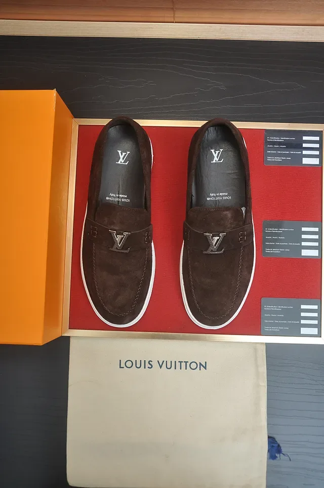 Louis Vuitton Brown White Suede Upper Moccasin-Stitched Toe Loafer 5