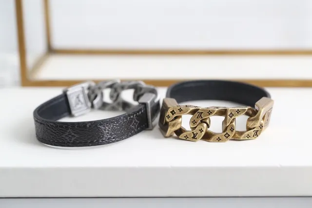 Louis Vuitton Chain Bracelet Black Silver Chunky Link Engraved Monogram Bracelet 3
