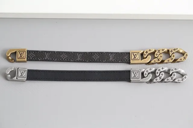 Louis Vuitton Chain Bracelet Black Silver Chunky Link Engraved Monogram Bracelet 4