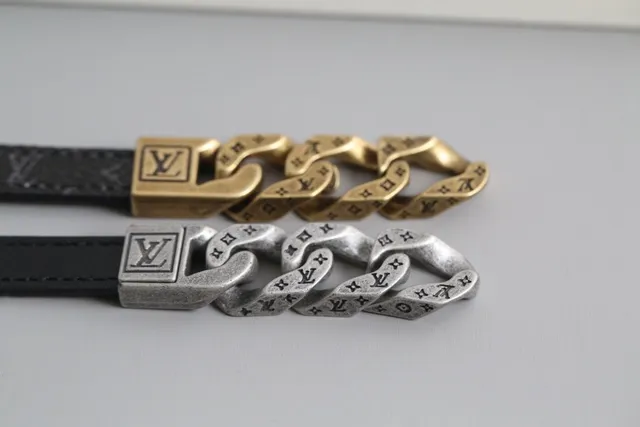 Louis Vuitton Chain Bracelet Black Silver Chunky Link Engraved Monogram Bracelet 5