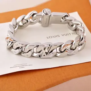 Louis Vuitton سوارة سلسلة مرتبطة سوارة معدنية بلون فضي