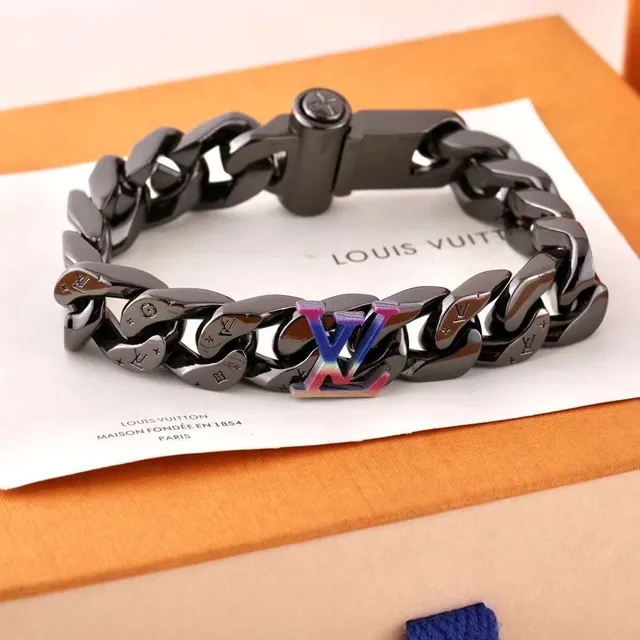 Louis Vuitton pulseira de elos de corrente pulseira de metal tom prateado 6