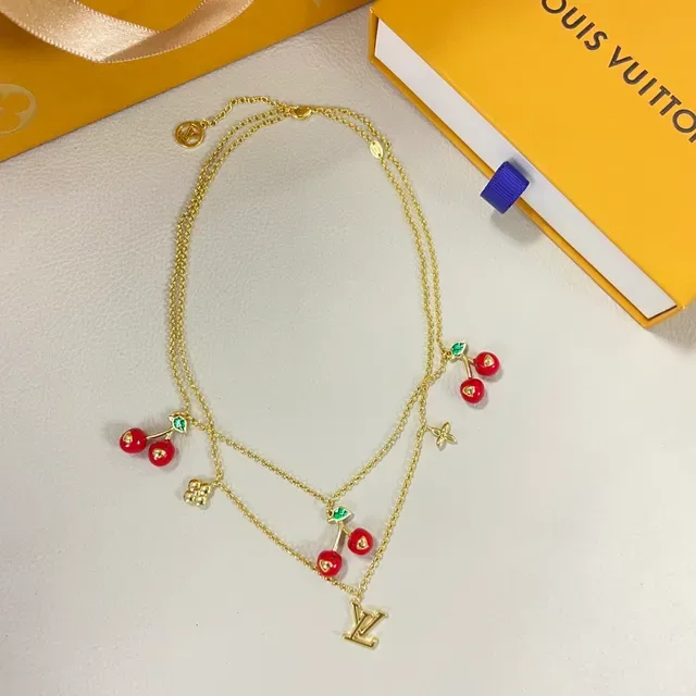 Louis Vuitton Cherry Charm Layered Gold-Tone Necklace 3