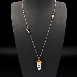 Louis Vuitton Coffee Cup Pendant Silver Gold Chain Lid Necklace