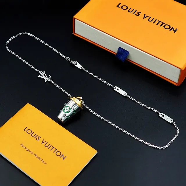 Louis Vuitton Coffee Cup Pendant Silver Gold Chain Lid Necklace 5