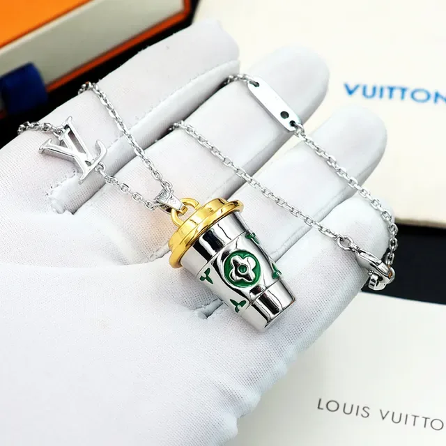 Louis Vuitton Coffee Cup Pendant Silver Gold Chain Lid Necklace 6