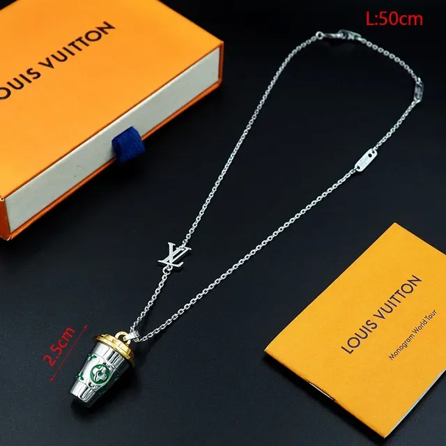 Louis Vuitton Coffee Cup Pendant Silver Gold Chain Lid Necklace 7