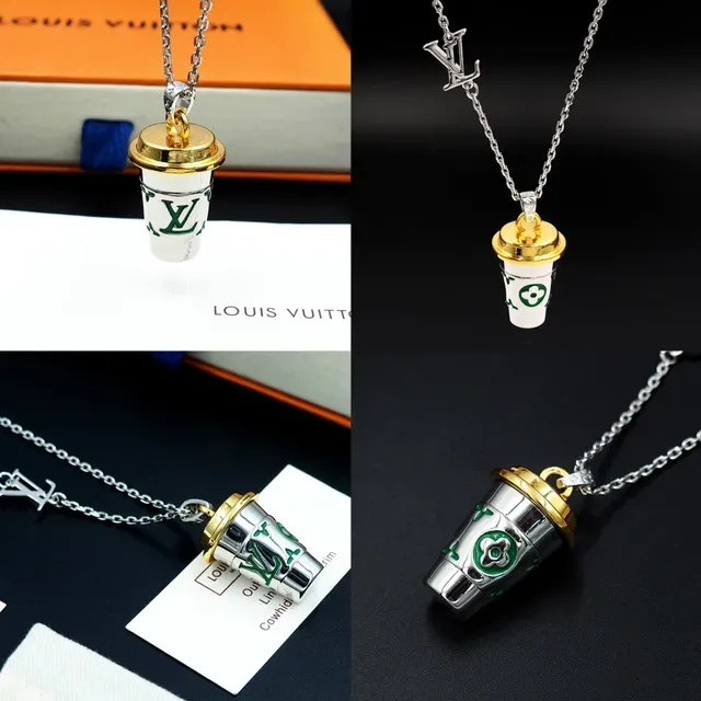 Louis Vuitton Coffee Cup Pendant Silver Gold Chain Lid Necklace 8