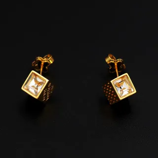 Louis Vuitton Cube Gold Transparent Cubic Faceted Crystal Earrings
