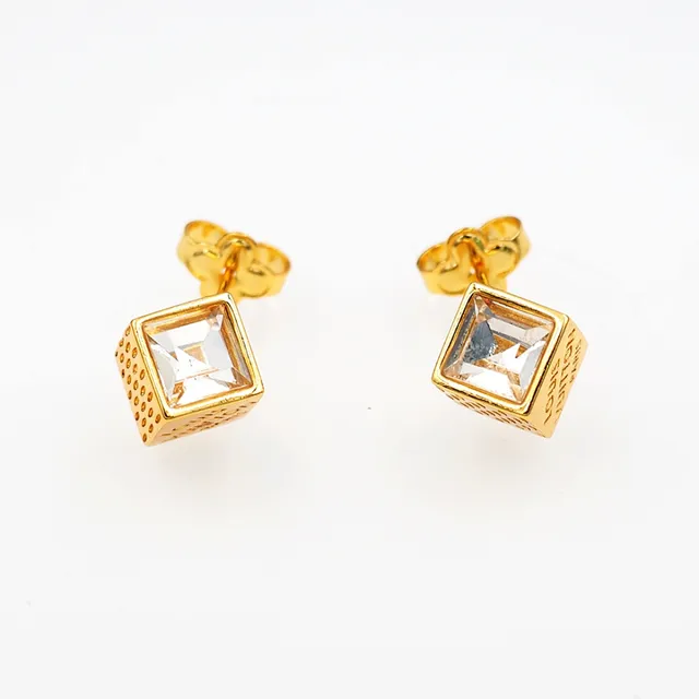 Louis Vuitton Cube Gold Transparent Cubic Faceted Crystal Earrings 2