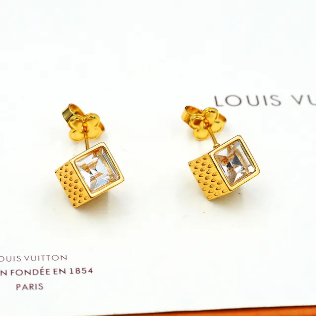 Louis Vuitton Cube Gold Transparent Cubic Faceted Crystal Earrings 3
