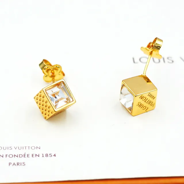 Louis Vuitton Cube Gold Transparent Cubic Faceted Crystal Earrings 4