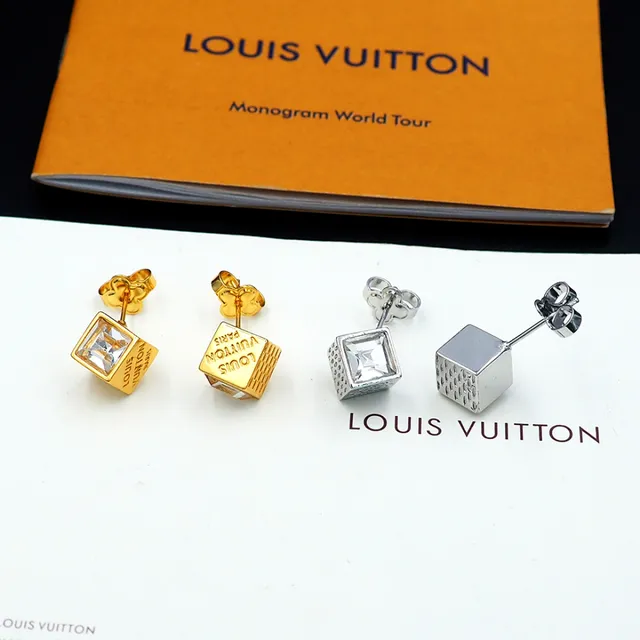 Louis Vuitton Cube Gold Transparent Cubic Faceted Crystal Earrings 6