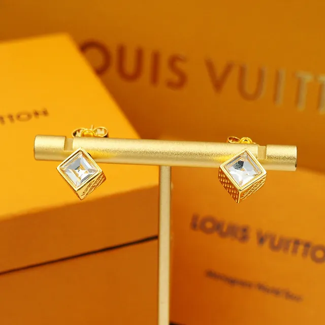 Louis Vuitton Cube Gold Transparent Cubic Faceted Crystal Earrings 12