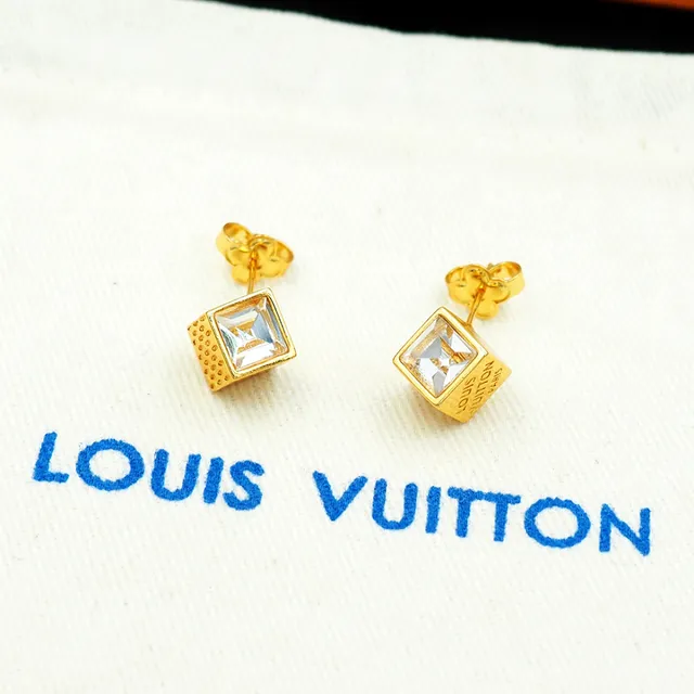 Louis Vuitton Cube Gold Transparent Cubic Faceted Crystal Earrings 13