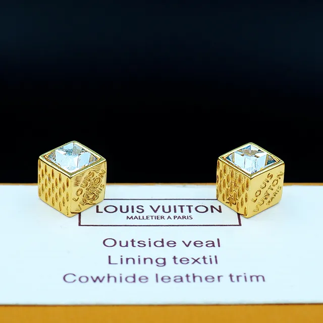 Louis Vuitton Cube Gold Transparent Cubic Faceted Crystal Earrings 14