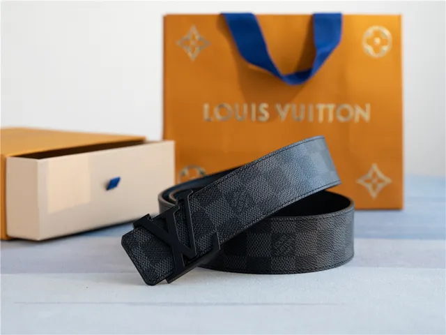 Louis Vuitton Damier Graphite Belt Black Gray Check Pattern Matte LV Monogram Buckle Leather Belt 5