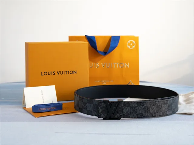 Louis Vuitton Damier Graphite Belt Black Gray Check Pattern Matte LV Monogram Buckle Leather Belt 9