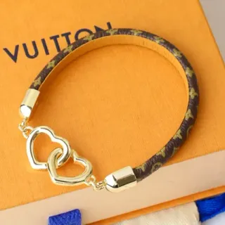Louis Vuitton Pulsera de cuero trenzada con monograma de doble corazón