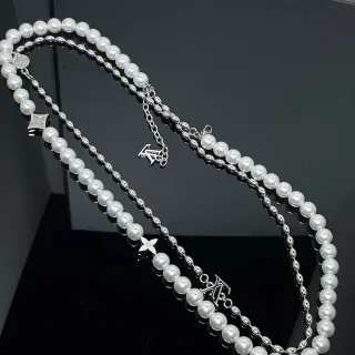 Louis Vuitton Double-Strand Pearl and Monogram Charm Necklace