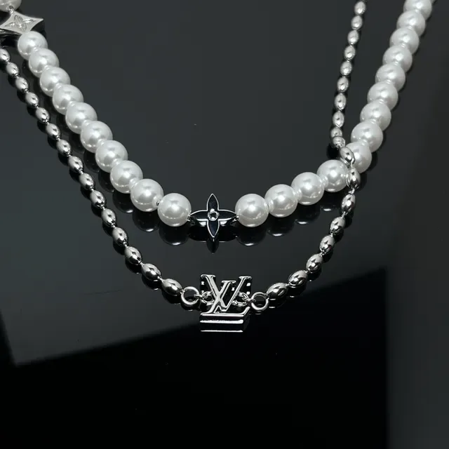 Louis Vuitton Double-Strand Pearl and Monogram Charm Necklace 2