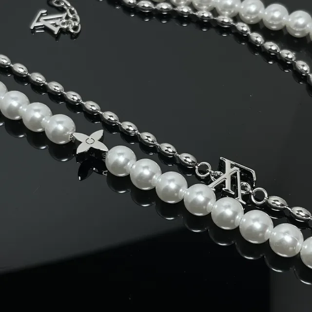 Louis Vuitton Double-Strand Pearl and Monogram Charm Necklace 4