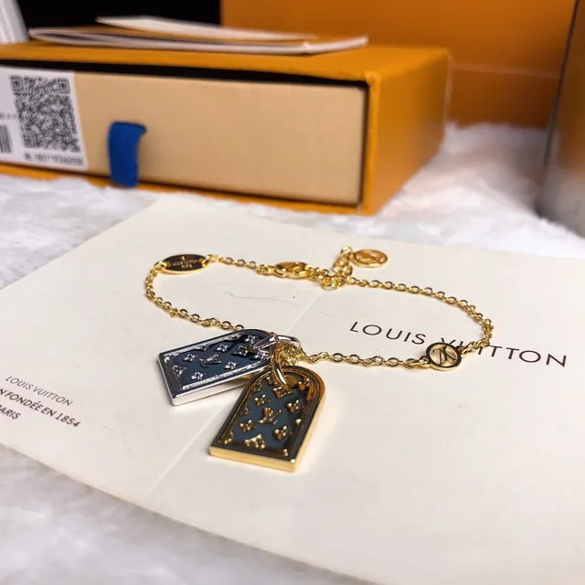 Louis Vuitton Dual-Tone Monogram Dog-Tag Pendant Necklace 14