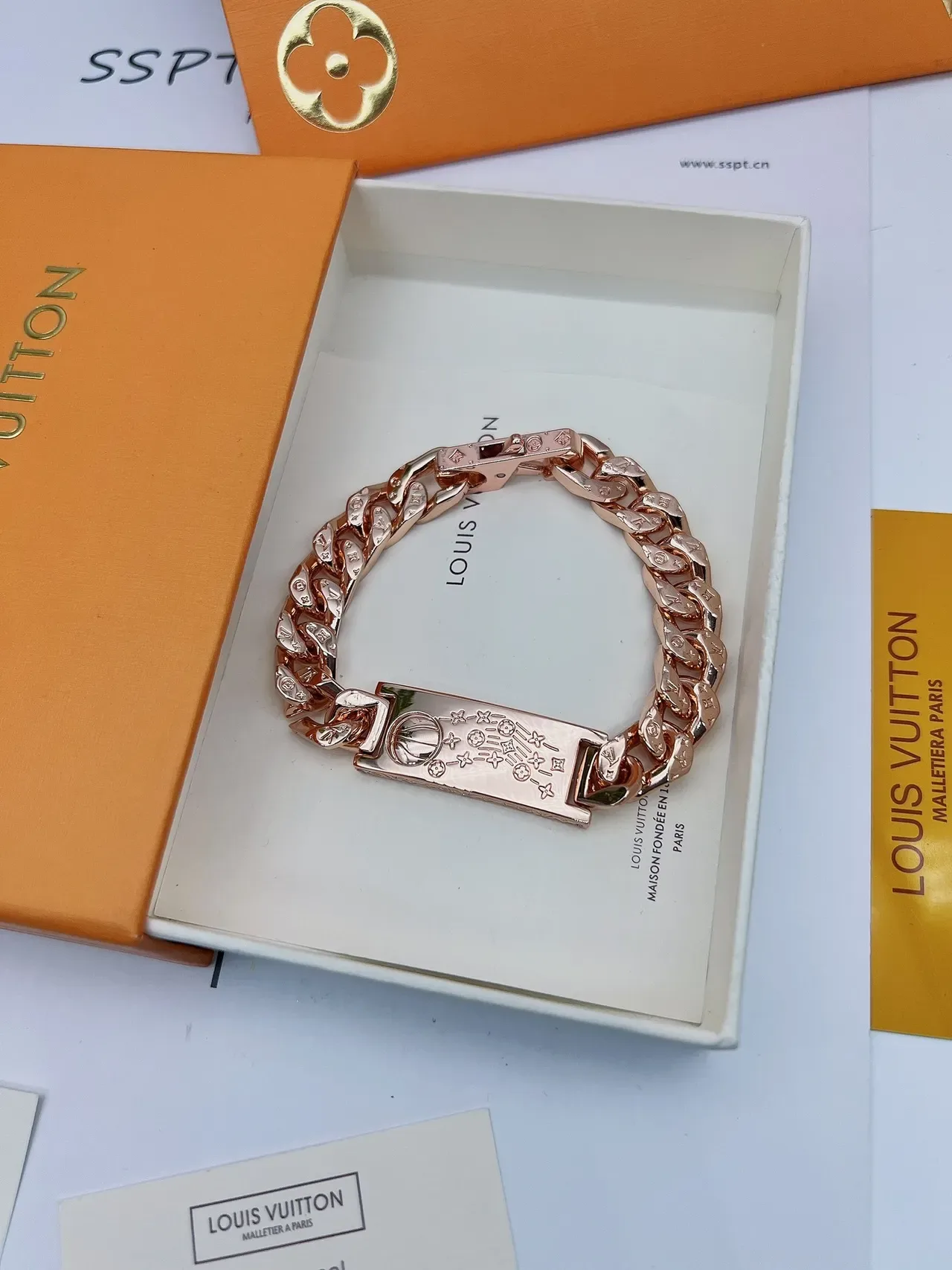 Louis Vuitton Engraved Curb Chain Rose Gold Bracelet 2