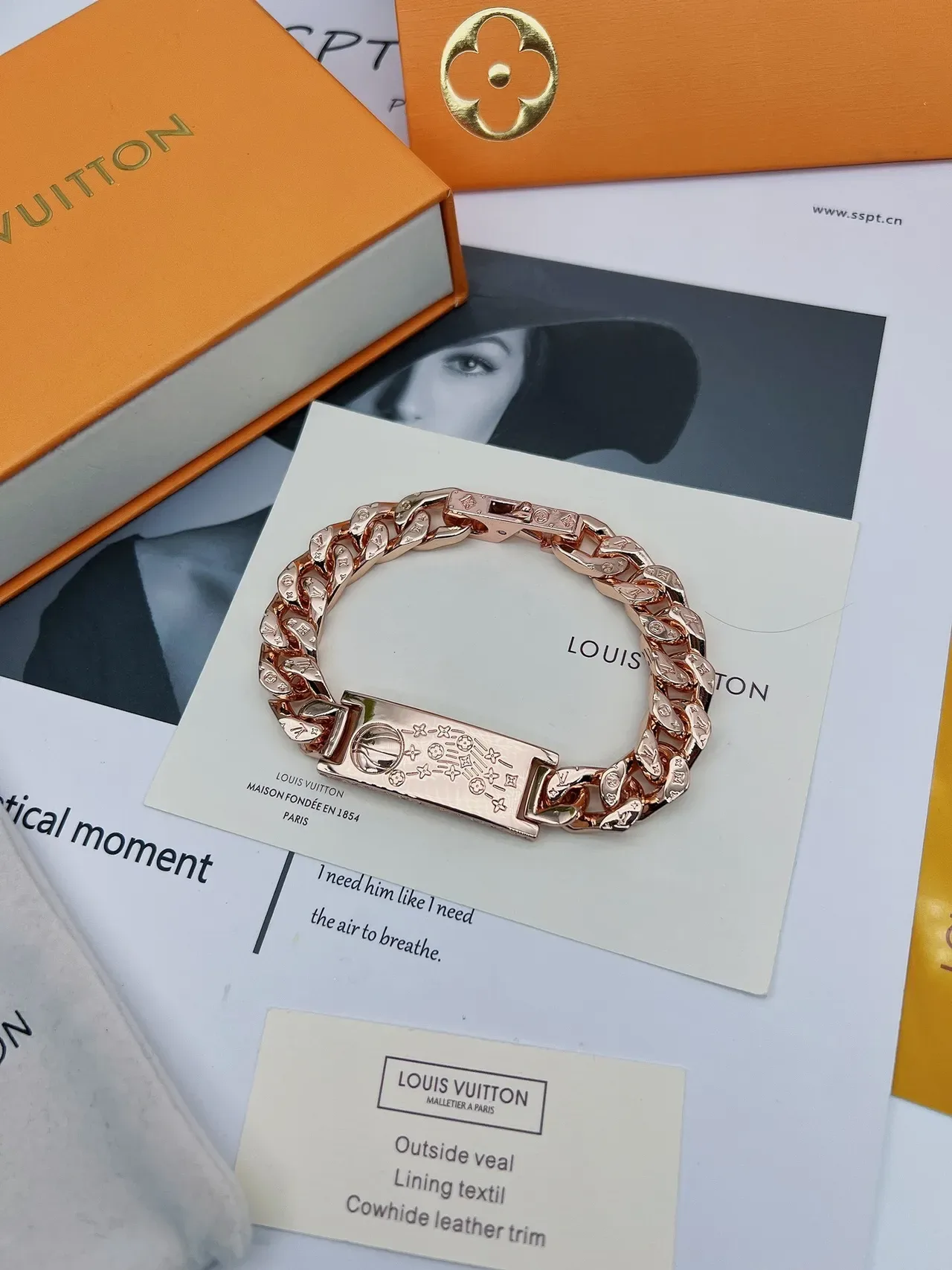 Louis Vuitton Engraved Curb Chain Rose Gold Bracelet 5