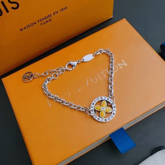 Louis Vuitton Floral Enamel Charm Silver Chain Bracelet 5