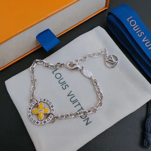 Louis Vuitton Floral Enamel Charm Silver Chain Bracelet 6